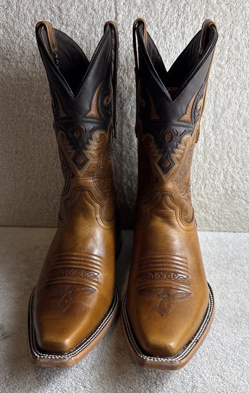 TEXAS COUNTRY Narrow Square Toe Cowboy Boots Brown Leather Men's size 8.5 E 7315